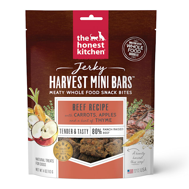 The Honest Kitchen Jerky Harvest Mini Bars: Beef Recipe With Carrots & Apples Dog Treats, 4 oz. - Carousel image #1