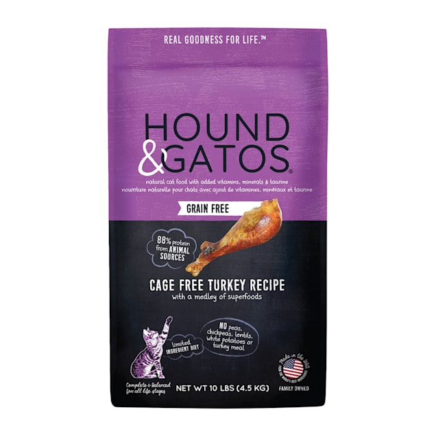 Hound & Gatos Grain Free Limited Ingredient Diet Cage Free Turkey Recipe Dry Cat Food, 10 lbs. - Carousel image #1