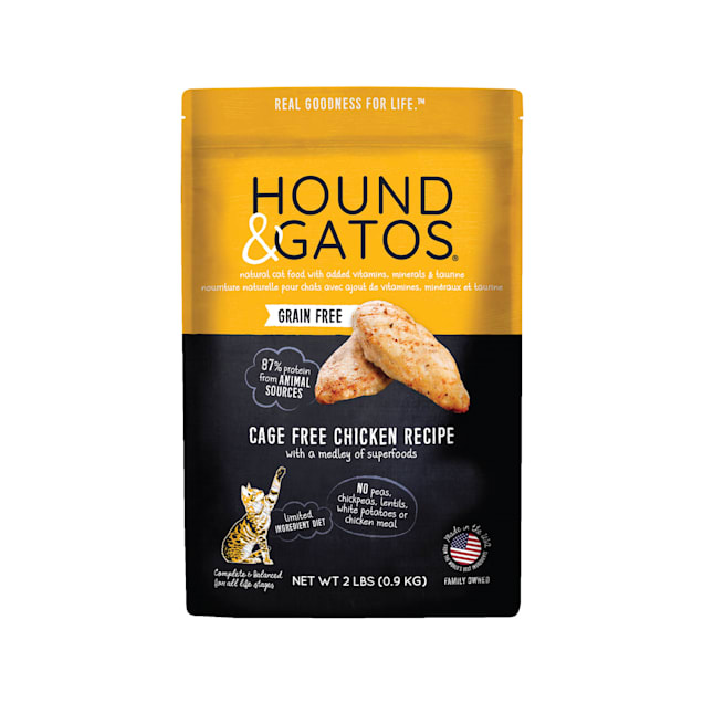 Hound & Gatos Grain Free Limited Ingredient Diet Cage Free Chicken Recipe Dry Cat Food, 2 lbs. - Carousel image #1