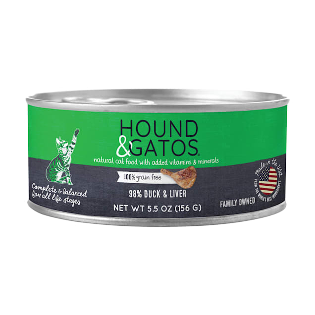 Hound & Gatos Grain Free, Duck & Liver Wet Cat Food, 5.5 oz., Case of 24 - Carousel image #1