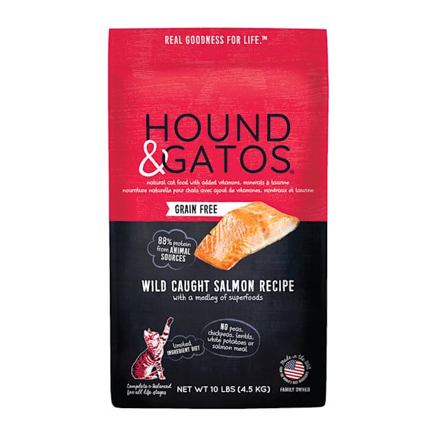 Hound & Gatos Grain Free Limited Ingredient Diet Wild Caught Salmon Recipe Dry Cat Food, 10 lbs. - Carousel image #1