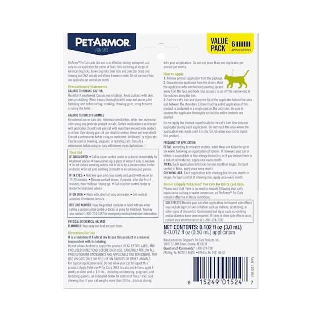 PetArmor Flea and Tick Treatment for Cats Topical 6 Monthly Treatments Petco