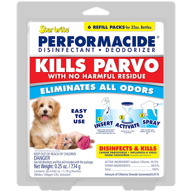 PERFORMACIDE STARBRITE Kills Parvo Disinfectant Refill Pouches for Dogs, 32 fl. oz., Pack of 6