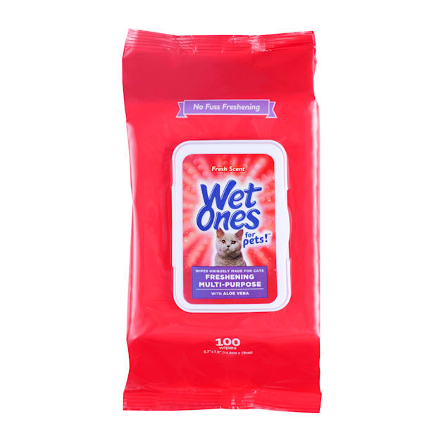 Wet Ones for Pets Freshening Multi-Purpose Cat Wipes with Aloe Vera in Fresh Scent and Wet Lock Seal, Count of 100 - Carousel image #1