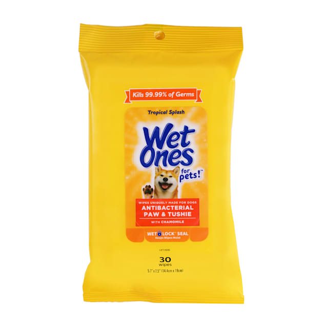 Wet Ones for Pets Antibacterial Paw & Tushie Dog Wipes with Chamomile in Tropical Splash Scent with Wet Lock Seal, Count of 30 - Carousel image #1