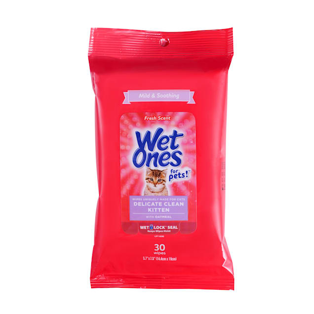 Wet Ones for Pets Delicate Clean Kitten Wipes for Cats with Oatmeal and Wet  Lock Seal, Count of 30