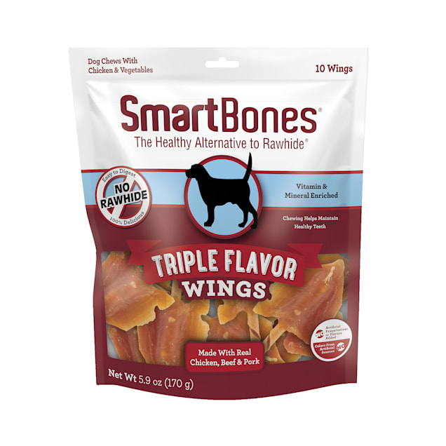 SmartBones Triple Flavor Wings Made with Real Chicken Beef Pork No Rawhide Dog Chews 5.9 oz. Count of 10