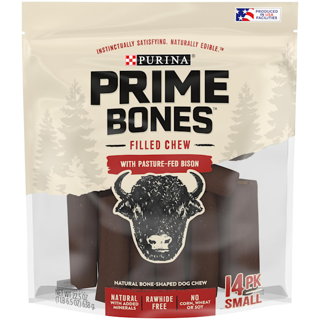 Purina Prime Bones Filled Chew With Pasture-Fed Bison Natural Bone-Shaped for Small Dogs, 22.5 oz., Count of 14 - Carousel image #1