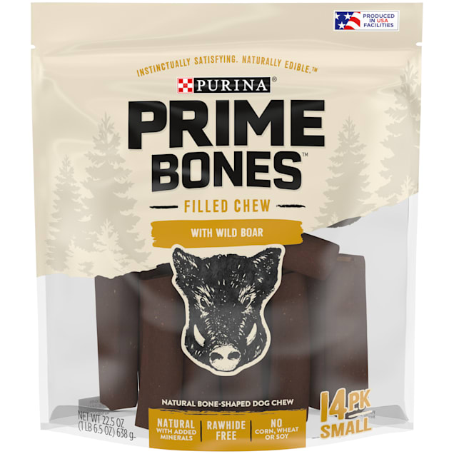 Purina Prime Bones Filled Chew With Wild Boar Natural Bone-Shaped for Small Dogs, 22.5 oz., Count of 14 - Carousel image #1
