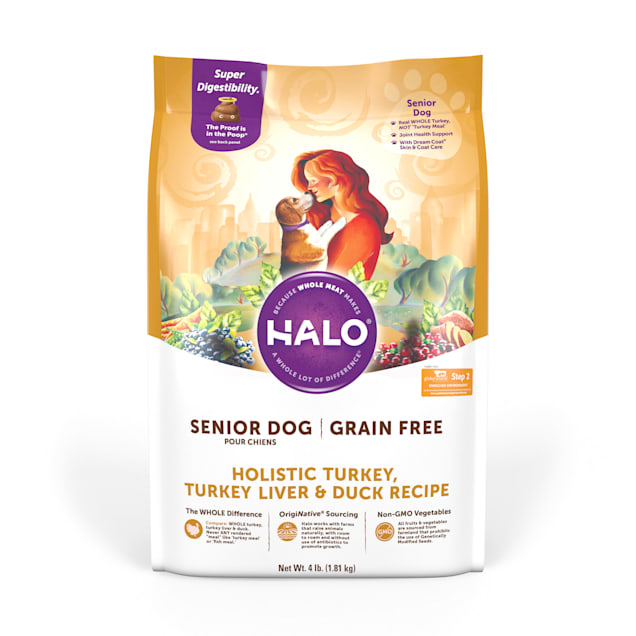 Halo Holistic Grain Free Turkey, Turkey Liver & Duck Recipe Senior Dry Dog Food, 4 lbs. - Carousel image #1