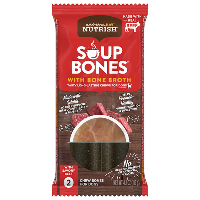 Rachael Ray Nutrish Soup Bones with Bone Broth Long-Lasting Savory Beef Recipe Small/Medium Dog Chews, 4.1 oz., Count of 2 - Carousel image #1