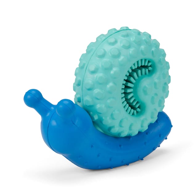 Playology Puppy Sensory Snail Peanut Butter Dog Toy, Blue, Small