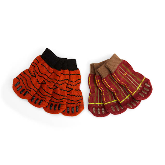 YOULY The Party Animal Tiger & Plaid-Print Dog Socks, X-Small/Small, Pack of 2 - Carousel image #1