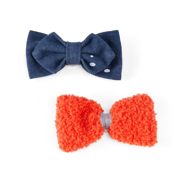 YOULY The Artist Denim & Orange Bow Ties for Dogs, Pack of 2 - Carousel image #1
