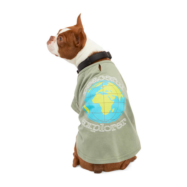 YOULY Happy-Go-Lucky Olive Peaceful Explorer Embroidered Dog T-Shirt, XX-Small - Carousel image #1