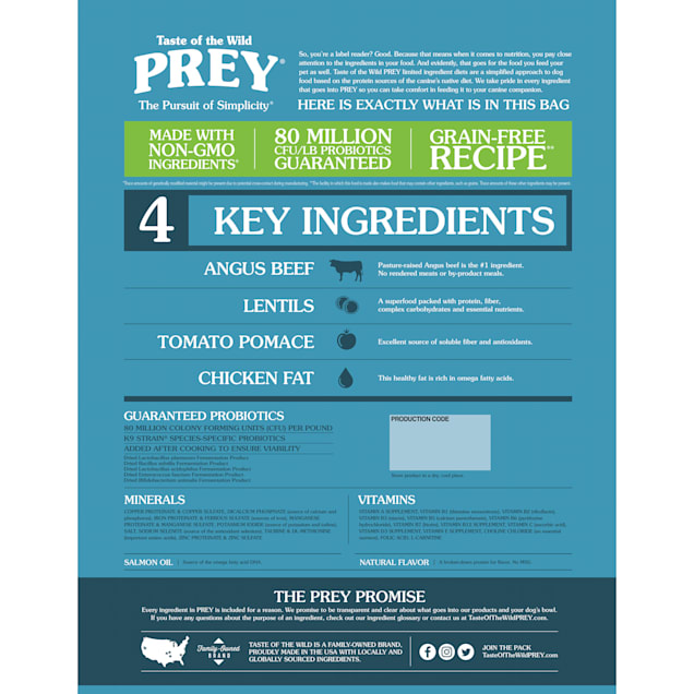 Taste of the Wild PREY Angus Beef Limited Ingredient Recipe Dry Dog Food, 25 lbs.