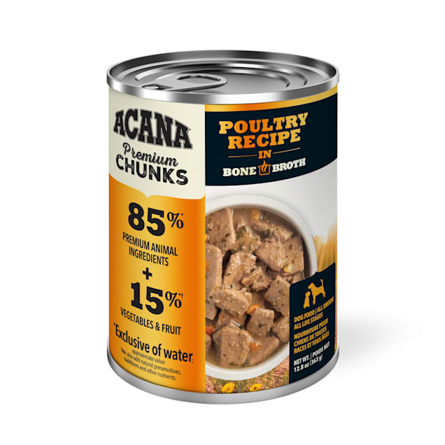 ACANA Grain-Free Premium Chunks Poultry Recipe in Bone Broth Wet Dog Food, 12.8 oz., Case of 12 - Carousel image #1