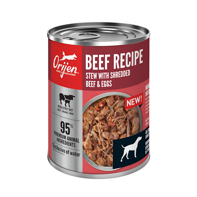 ORIJEN Grain-Free Real Meat Shreds Beef Recipe Stew Premium Wet Dog Food, 12.8 oz., Case of 12 - Carousel image #1