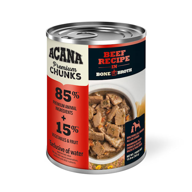 ACANA Grain-Free Premium Chunks Beef Recipe in Bone Broth Wet Dog Food, 12.8 oz., Case of 12 - Carousel image #1