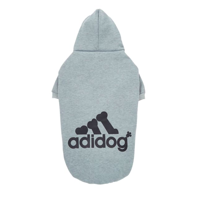 Fresh Pawz Grey Adidog Logo Fleece Dog Hoodie, X-Small - Carousel image #1