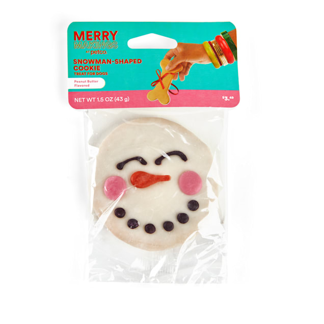 Merry Makings Snowman-Shaped Cookie Peanut Butter Flavored Dog Treats, 1.5 oz. - Carousel image #1