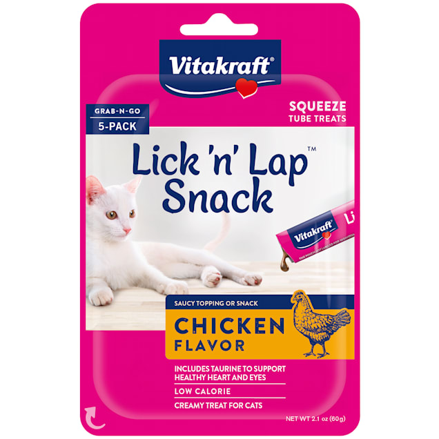 Vitakraft Lick 'n' Lap Snack Chicken Flavor Wet Cat Food, 2.1 oz., Count of 5 - Carousel image #1