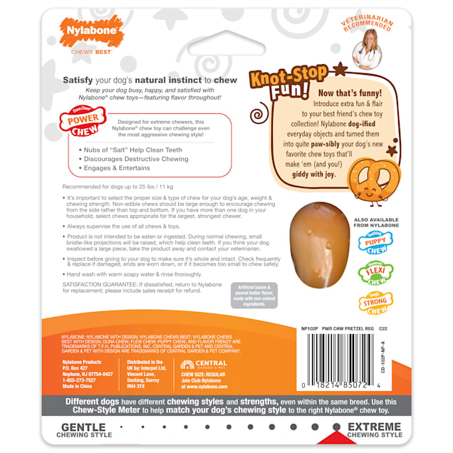 Nylabone Pretzel Bacon Peanut Butter Flavor Dog Chew Toy Small