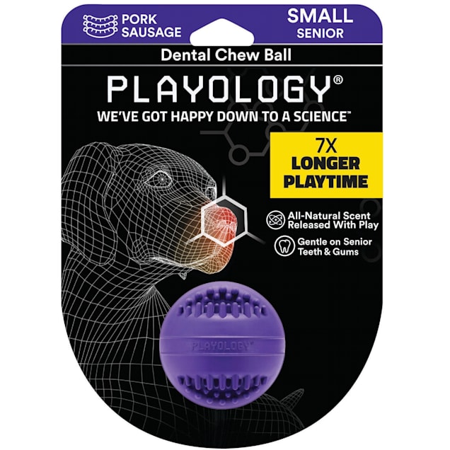 Playology Pork Sausage Scent Dental Chew Ball Dog Toy, Small - Carousel image #1