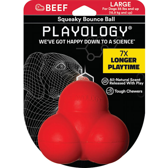 Playology Beef Scent Squeaky Bounce Ball Dog Toy, Large - Carousel image #1
