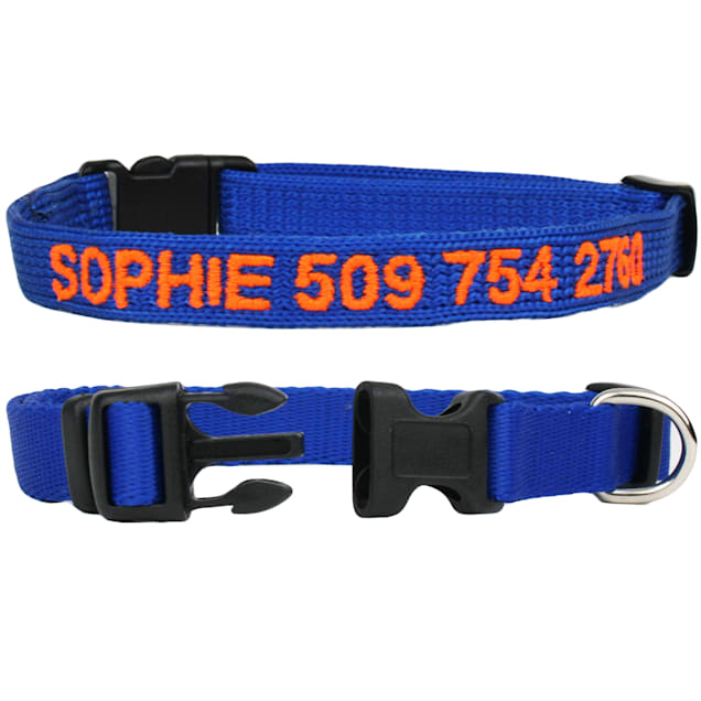 GoTags Personalized Blue Adjustable Custom Embroidered with Pet Name and Phone Number Dog Collar, X-Small - Carousel image #1