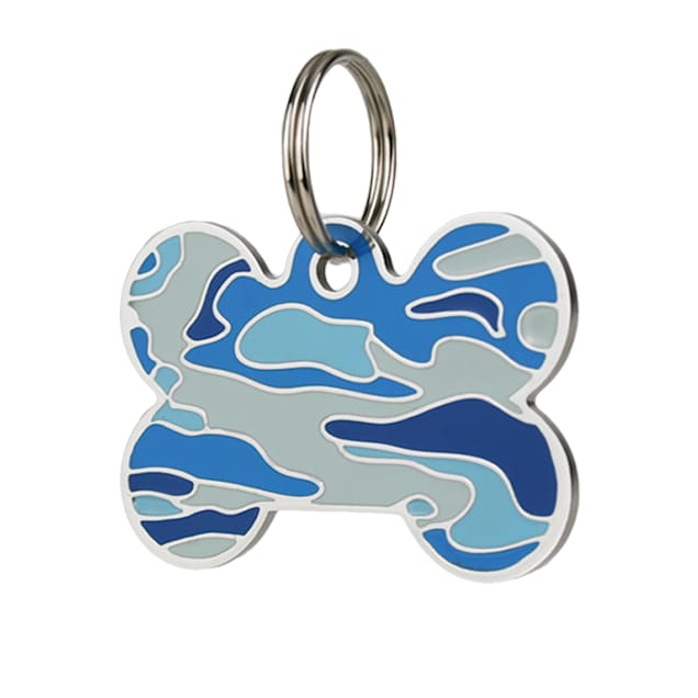 GoTags Personalized Camo Blue Bone Shape Stainless Steel Dog Tag