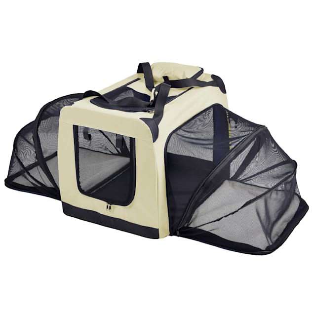 Pet Life Kaki 'Hounda Accordion' Metal Framed Soft-Folding Collapsible Expandable Dog Crate, 31.9" L X 22.8" W X 22.8" H - Carousel image #1