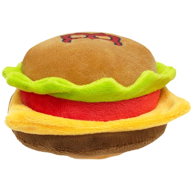 Plush hamburger 2024 dog toy