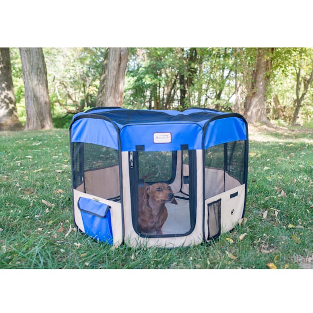 Armarkat Blue and Beige Model PP001B Portable Pet Playpen, 49" L X 49" W X 26" H - Carousel image #1