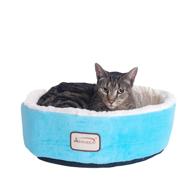 Armarkat Blue Soft Plush Round Dount Pet Bed, 15" L X 15" W X 5" H - Carousel image #1
