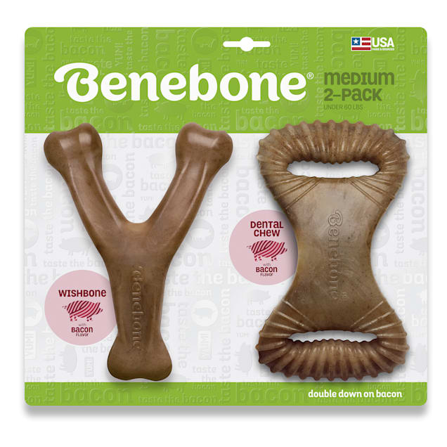 Benebone Dental Chew/Wishbone Bacon Dog Toy, Medium, Pack of 2 - Carousel image #1