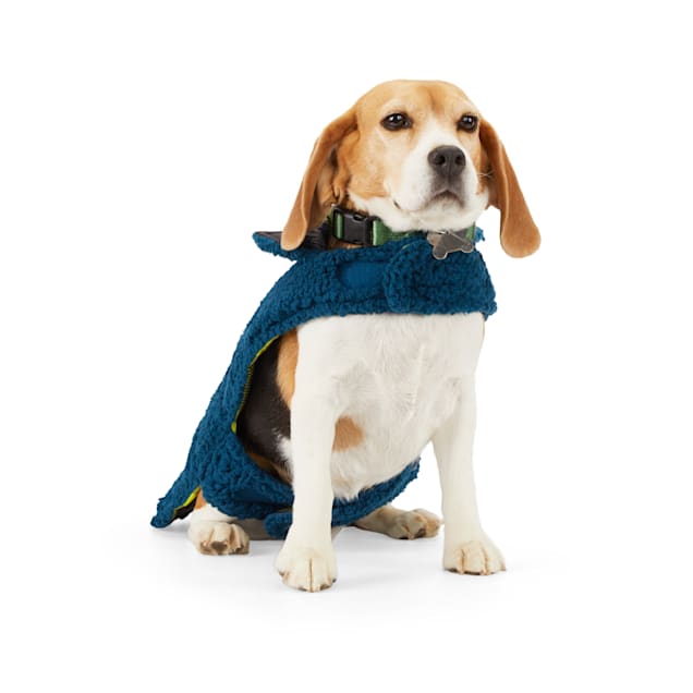 YOULY The Nature Lover Navy & Plaid Reversible Dog Puffer Coat, X-Small/Small - Carousel image #1