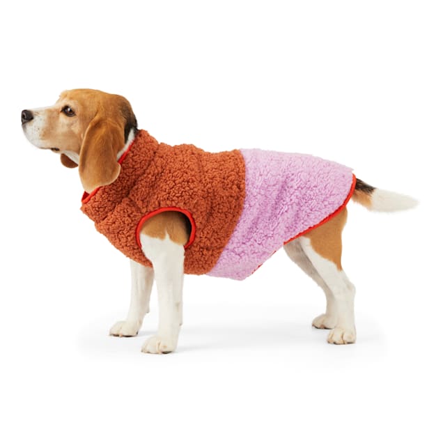 YOULY The Nature Lover Pink Colorblocked Reversible Dog Fleece Coat, XX-Small - Carousel image #1
