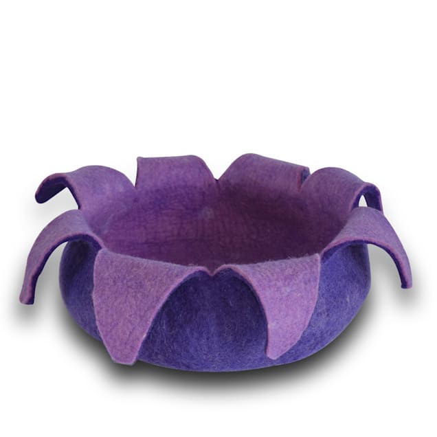 Dharma Dog Karma Cat Purple Petal Wool Pet Basket, 14" L X 14" W X 4" H - Carousel image #1