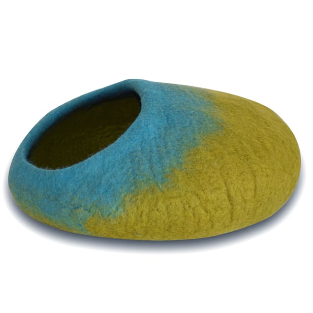 Dharma Dog Karma Cat Ombre Green & Turquoise Wool Pet Cave, 20" L X 14" W X 10" H - Carousel image #1