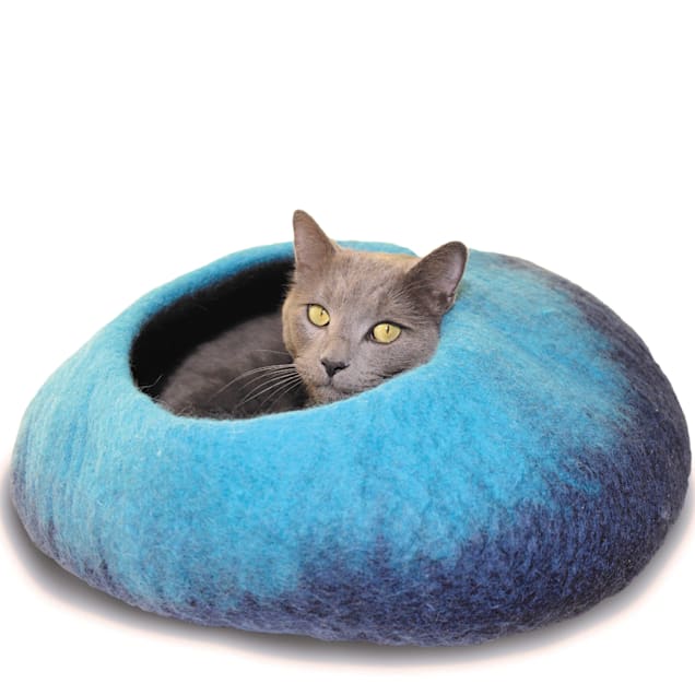 Dharma Dog Karma Cat Ombre Navy & Turquoise Wool Pet Cave, 20" L X 14" W X 10" H - Carousel image #1