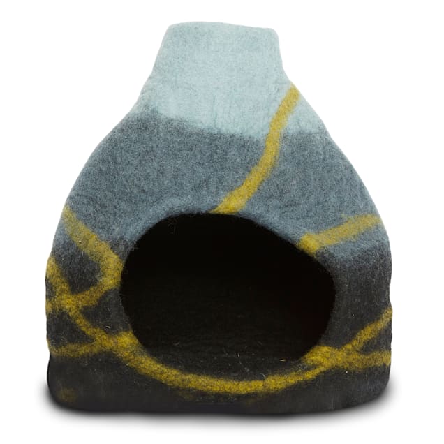 Dharma Dog Karma Cat Striped Vase Black Wool Pet Cave, 14" L X 14" W X 16" H - Carousel image #1