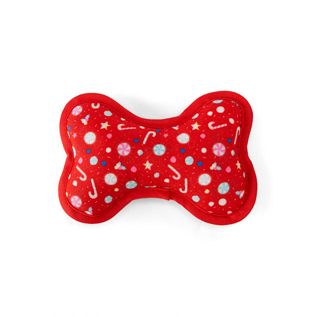 Merry Makings Sweet Tidings Candy Printed Plush Red Bone Dog Toy, Small - Carousel image #1