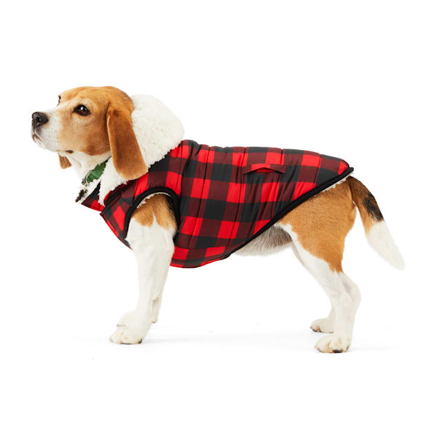 Merry Makings Red/Blue Buffalo Check Hooded Vest for Dogs and Cats, X-Small