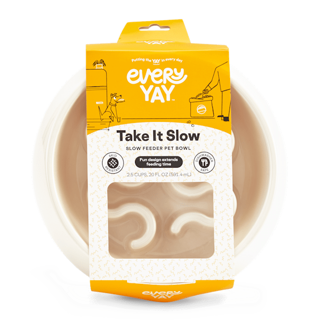 EveryYay Take It Slow White Slow Feeder Dog Bowl, 1.6 Cups