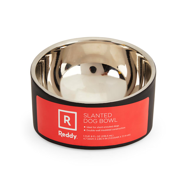 Reddy Slanted Stainless-Steel Slanted Dog Bowl, 1 Cup
