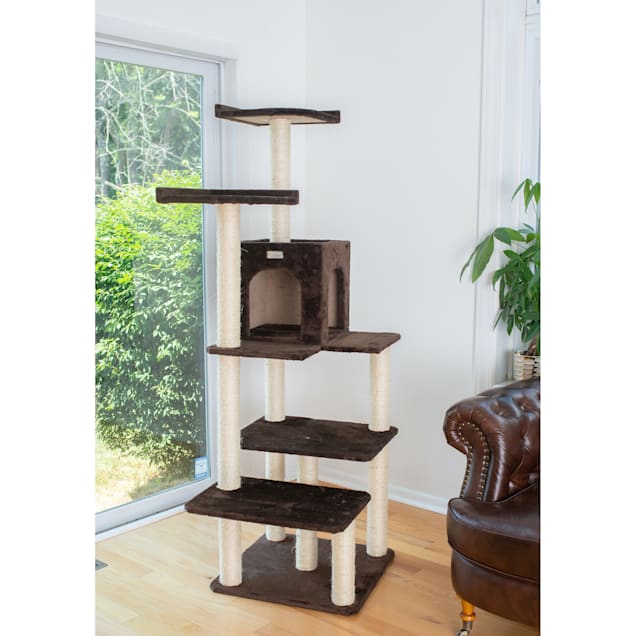 Gleepet Brown GP78680723 Real Wood Cat Tree with Four Levels, Two Perches, Condo, 66" H - Carousel image #1