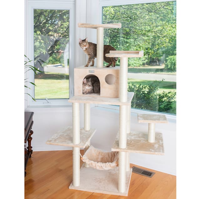 Gleepet Beige GP78680621 Real Wood Cat Tree with Five Levels, Hammock