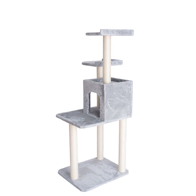 Gleepet Silver Gray With Two Door Condo Real Wood Cat Tree 57