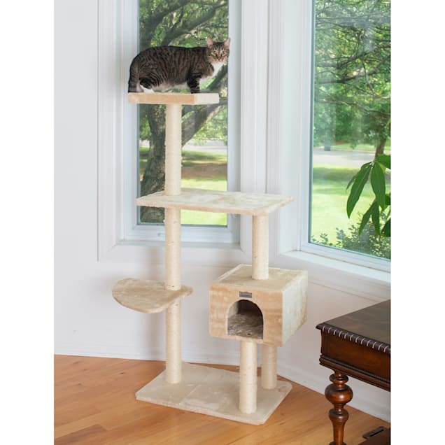 Gleepet Beige GP78560321 Real Wood Cat Tree with Playhouse and Perch